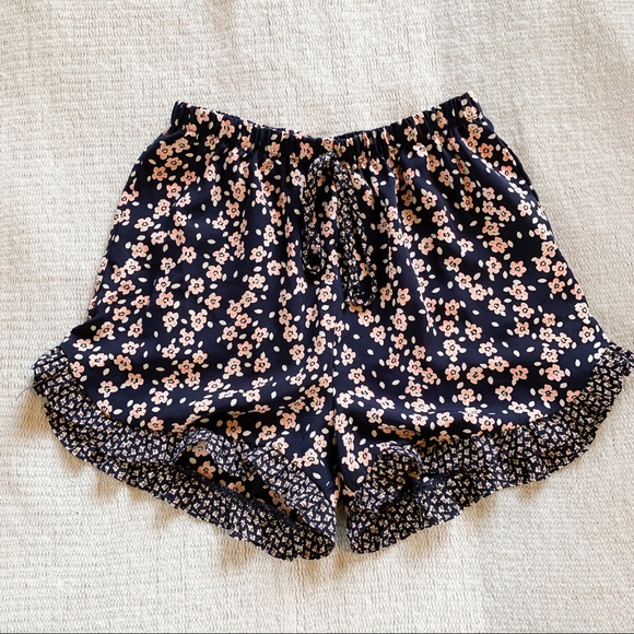 Soprano Pants - Navy + Pink Floral Soprano Fashion Shorts